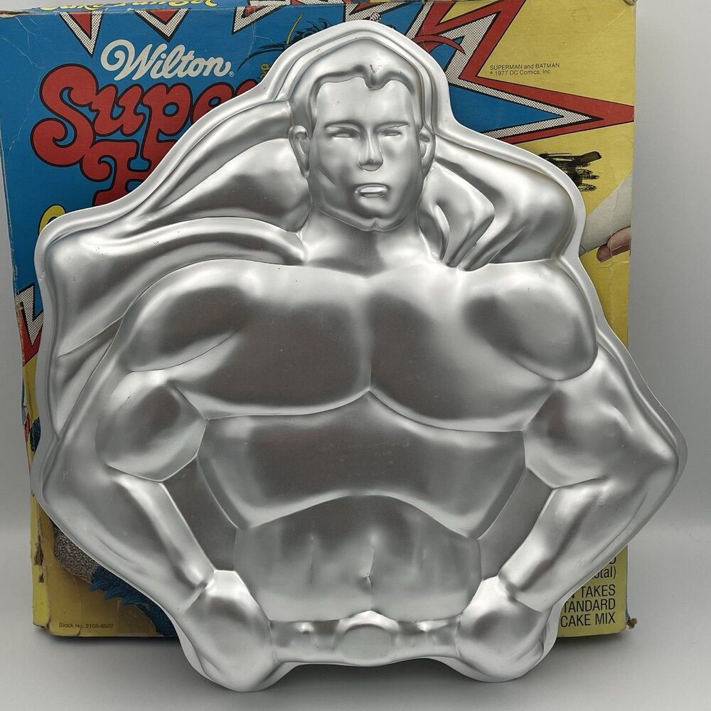Wilton Batman Superman Super Hero Cake Pan Set Vintage 1977 With Box - Complete - Picture 2 of 16